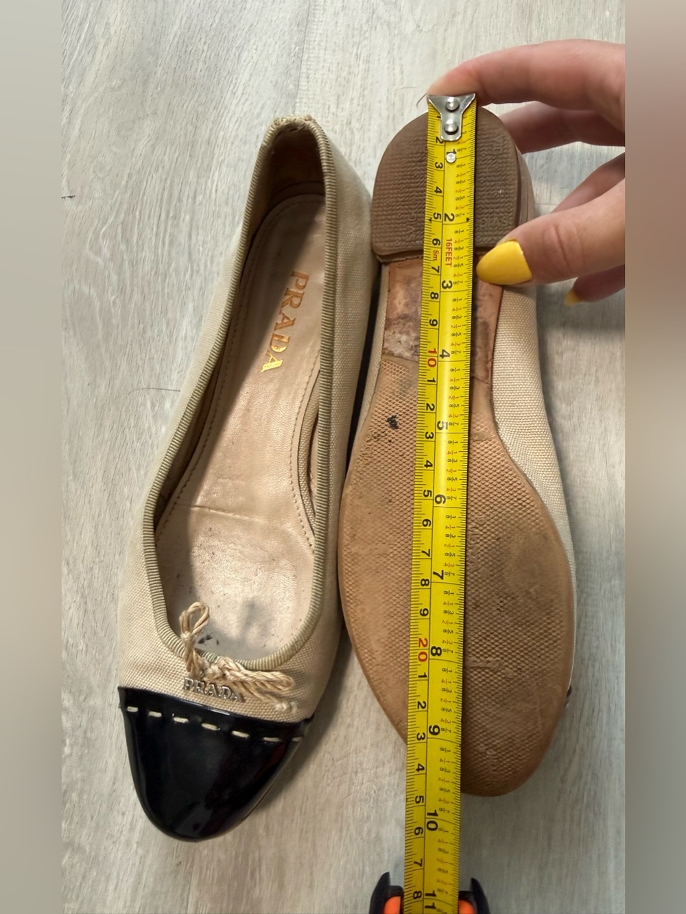 Prada Canvas Cap Toe Ballet Flats Beige Black Women Sz 7 - Picture 13 of 15